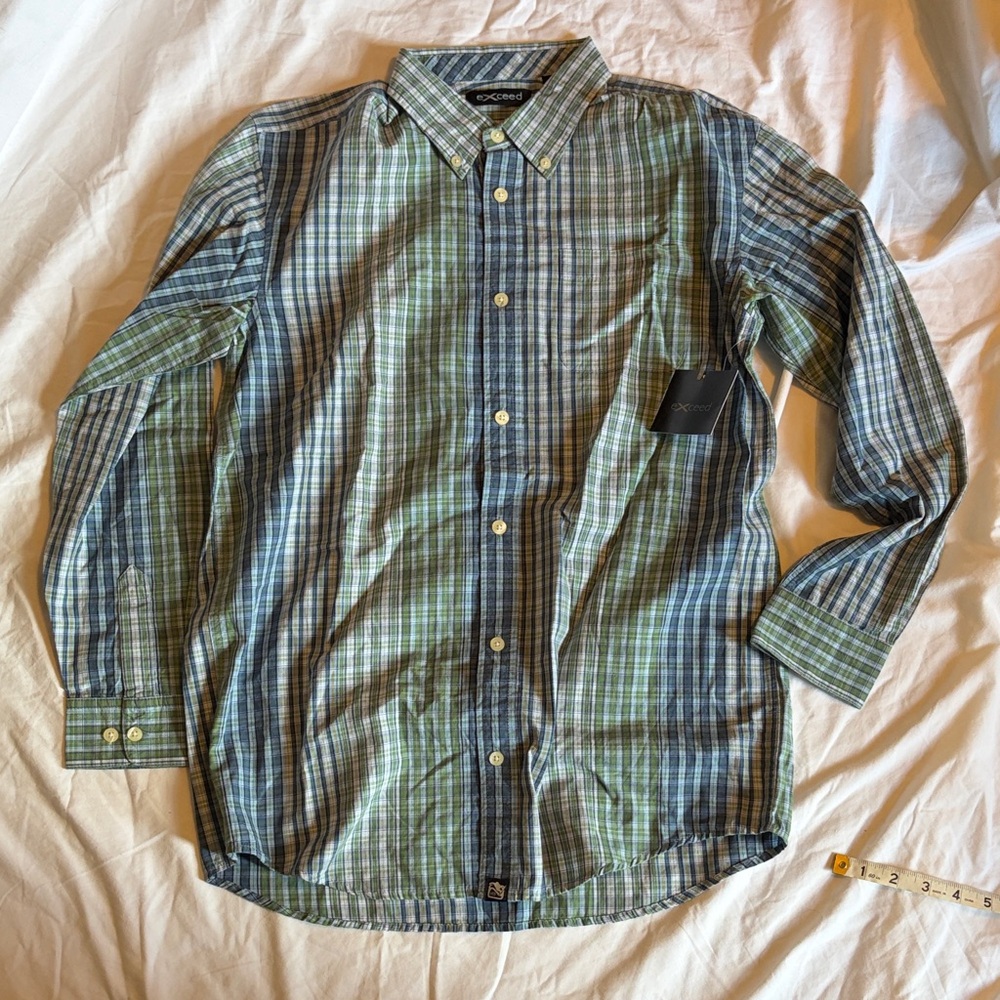 Boys' Green & Blue Plaid Button-Down Shirt